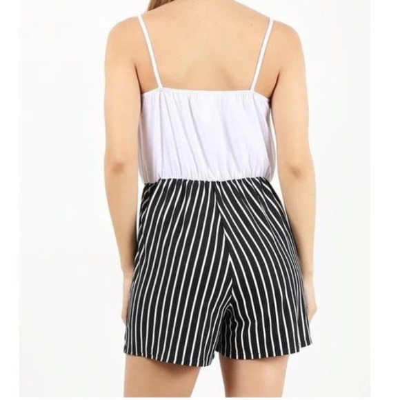 Spaghetti Strap Romper | Made in USA | Black and White | Large | NWT - Picture 2 of 7